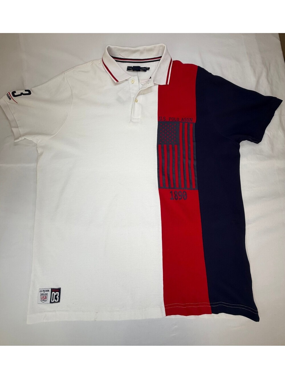 U.S Polo Assn Men's Polo Shirt 2-Button Vertical American Flag Size XL White NWT
